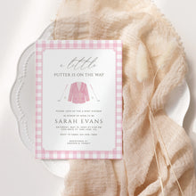 Load image into Gallery viewer, Little Putter Is On The Way Pink Gingham Golf Baby Shower Invitation Editable Invite 2041