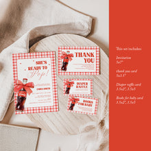 Load image into Gallery viewer, She Is Ready to Pop Baby Shower Invite Red Gingham Bow Mini Set Template 2039