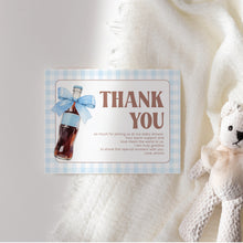 Load image into Gallery viewer, She Is Ready to Pop Baby Shower Invite Blue Gingham Bow Mini Set Template 2039