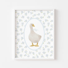 Load image into Gallery viewer, Watercolor whimsical blue daisy with silly goose art print 07-276