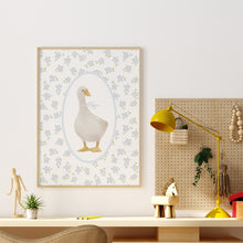 Load image into Gallery viewer, Watercolor whimsical blue daisy with silly goose art print 07-276