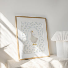 Load image into Gallery viewer, Watercolor whimsical blue daisy with silly goose art print 07-276