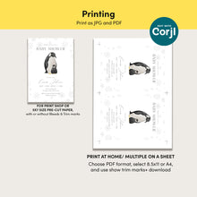Load image into Gallery viewer, 2029 Winter Penguin Baby Shower Invitation: Christmas Holiday Theme (Digital Download)