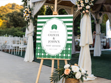 Load image into Gallery viewer, Editable green golf caddie color baby shower welcome sign template 0209