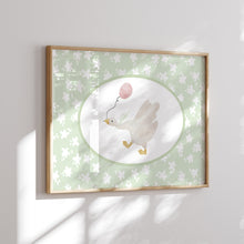 Load image into Gallery viewer, Watercolor whimsical green silly goose art print 07-276