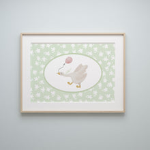 Load image into Gallery viewer, Watercolor whimsical green silly goose art print 07-276