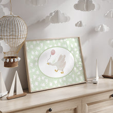 Load image into Gallery viewer, Watercolor whimsical green silly goose art print 07-276