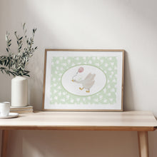 Load image into Gallery viewer, Watercolor whimsical green silly goose art print 07-276