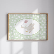 Load image into Gallery viewer, Watercolor whimsical green silly goose art print 07-276