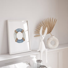 Load image into Gallery viewer, Coastal watercolor blue life preserver art print 07-119