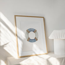 Load image into Gallery viewer, Coastal watercolor blue life preserver art print 07-119