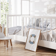 Load image into Gallery viewer, Coastal watercolor blue life preserver art print 07-119