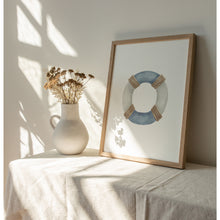 Load image into Gallery viewer, Coastal watercolor blue life preserver art print 07-119