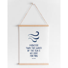 Load image into Gallery viewer, Watercolor blue Christian kids mightier than waves Psalm 93:4 art print 07-99