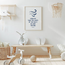 Load image into Gallery viewer, Watercolor blue Christian kids mightier than waves Psalm 93:4 art print 07-99