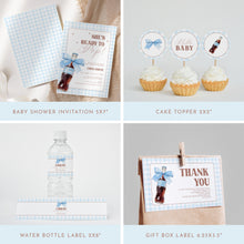 Load image into Gallery viewer, She Is Ready to Pop Baby Shower Bundle Blue Gingham Coquette Bow Template 2039
