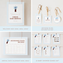 Load image into Gallery viewer, She Is Ready to Pop Baby Shower Bundle Blue Gingham Coquette Bow Template 2039