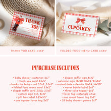 Load image into Gallery viewer, Red She Is Ready to Pop Baby Shower Bundle Gingham Coquette Bow Template 2039