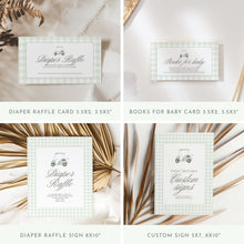 Load image into Gallery viewer, Sage green Golf cart baby shower party invitation bundle 2041