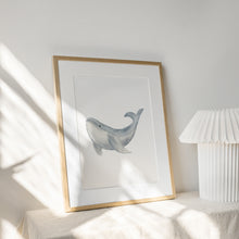 Load image into Gallery viewer, Coastal watercolor blue whale art print 07-119
