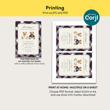 Load image into Gallery viewer, 2036 Teddy Bear Vintage Plaid Twin brothers Bearly Wait Baby Shower Invite, Digital Download