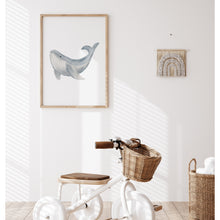 Load image into Gallery viewer, Coastal watercolor blue whale art print 07-119