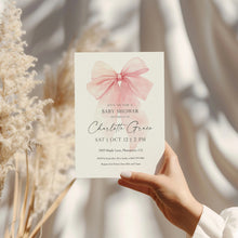 Load image into Gallery viewer, 2021 pink bow baby shower invite