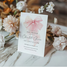 Load image into Gallery viewer, 2021 pink bow baby shower invite