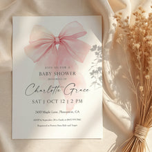 Load image into Gallery viewer, 2021 pink bow baby shower invite