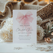Load image into Gallery viewer, 2021 pink bow baby shower invite