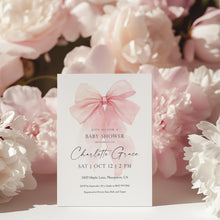Load image into Gallery viewer, 2021 pink bow baby shower invite