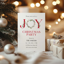 Load image into Gallery viewer, 2033 JOY Christmas Party Invite with Greenery & Red Berries, Editable Template, Digital Download