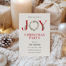Load image into Gallery viewer, 2033 JOY Christmas Party Invite with Greenery & Red Berries, Editable Template, Digital Download