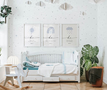 Load image into Gallery viewer, Watercolor blue HE Christian kids bible verse set of 3 art prints 07- 50