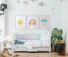 Load image into Gallery viewer, Watercolor colorful rainbow cloud sun set of 3 art prints 07-50