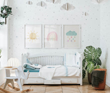 Load image into Gallery viewer, Watercolor pastel rainbow cloud sun set of 3 art prints 07-50