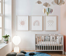 Load image into Gallery viewer, Watercolor neutral rainbow cloud sun set of 3 art prints 07-50