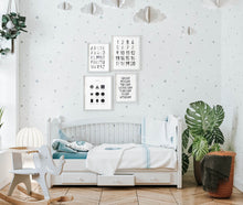 Load image into Gallery viewer, set of 4 black alphabet watercolor art prints 07-4001