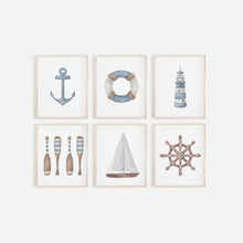 Load image into Gallery viewer, set of 6 nautical beach house art prints 07-159