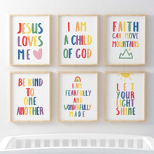 Load image into Gallery viewer, set of 6 colorful let your shine Christian kids bible verse art print 07-123