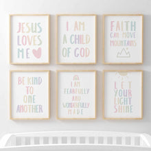 Load image into Gallery viewer, set of 6 pastel let your shine Christian kids bible verse art print 07-123