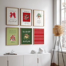Load image into Gallery viewer, Set of 6 Red Green Christian Christmas Bible Verse Wall Art Prints 13-212