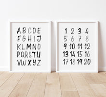 Load image into Gallery viewer, Watercolor black alphabet set of art prints 07-4001