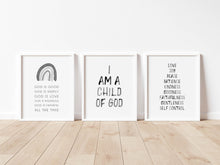 Load image into Gallery viewer, Watercolor black Christian kids bible verse set of 3 art prints 07-4042
