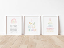 Load image into Gallery viewer, Watercolor pastel Christian kids bible verse set of 3 art prints 07-4042