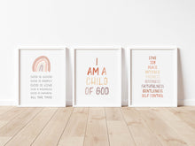 Load image into Gallery viewer, Watercolor neutral Christian kids bible verse set of 3 art prints 07-4042