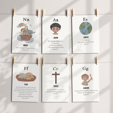 Load image into Gallery viewer, Editable printable biblical alphabet ABC flash card, Christian Home school Education, 5x7 card, Scripture ABC card, Sunday school activity