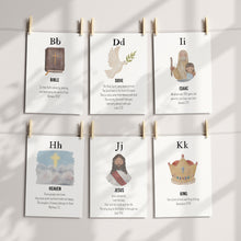 Load image into Gallery viewer, Editable printable biblical alphabet ABC flash card, Christian Home school Education, 5x7 card, Scripture ABC card, Sunday school activity