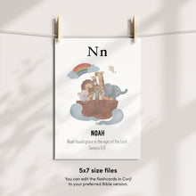 Load image into Gallery viewer, Editable printable biblical alphabet ABC flash card, Christian Home school Education, 5x7 card, Scripture ABC card, Sunday school activity