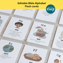 Load image into Gallery viewer, Editable printable biblical alphabet ABC flash card, Christian Home school Education, 5x7 card, Scripture ABC card, Sunday school activity